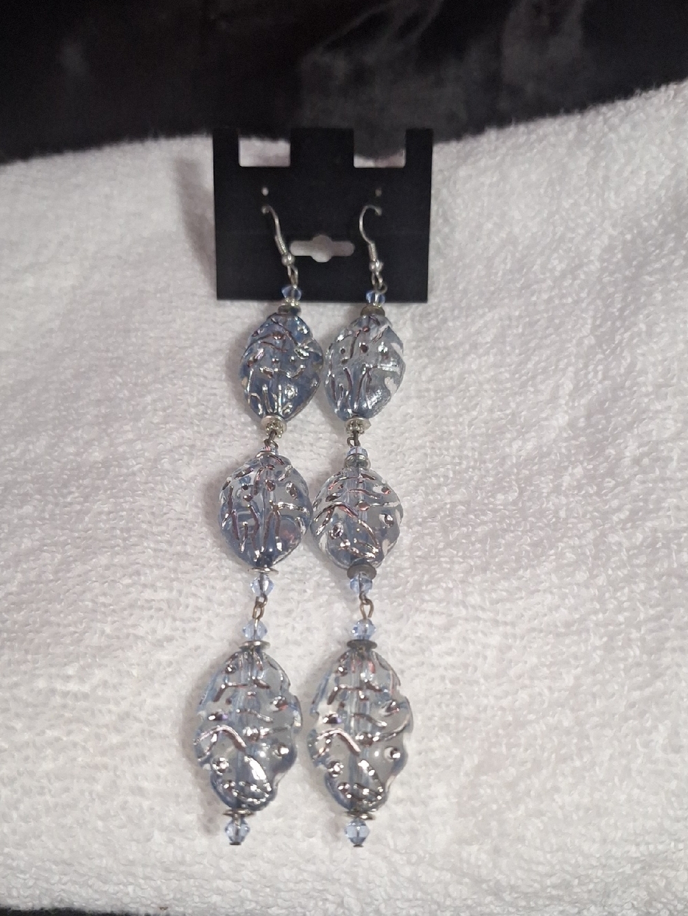 Silver Blue Glass Bead Dangle Earrings - Elegant Women’s Jewelry